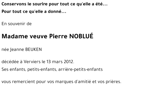 veuve Pierre NOBLUé
