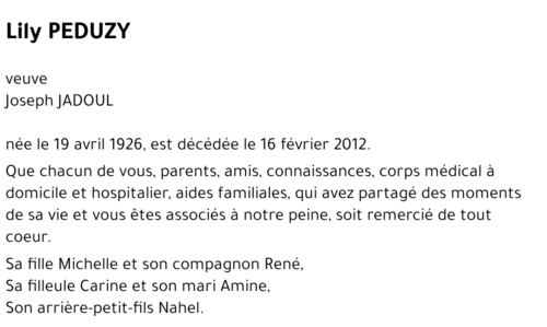 Lily PEDUZY