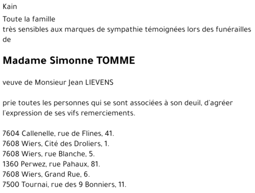 Simonne TOMME