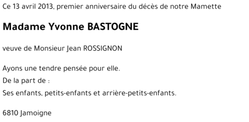Yvonne BASTOGNE