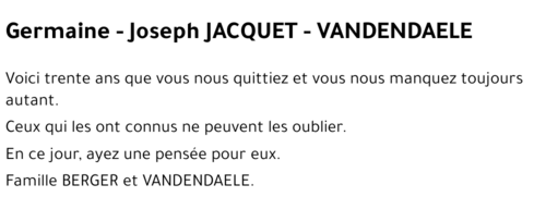 Germaine -  Joseph JACQUET - VANDENDAELE