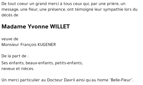 Yvonne WILLET