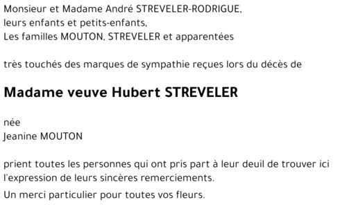 veuve Hubert STREVELER