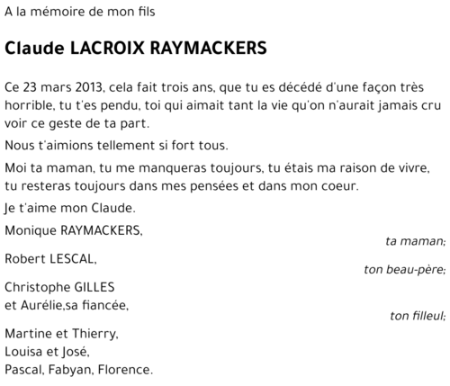 Claude Lacroix RAYMACKERS