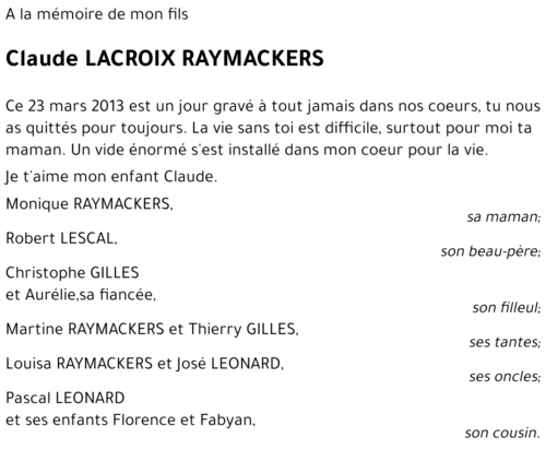 Claude Lacroix RAYMACKERS