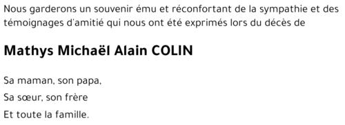 Mathys Michaël Alain COLIN