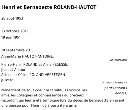 Henri et Bernadette ROLAND-HAUTOT