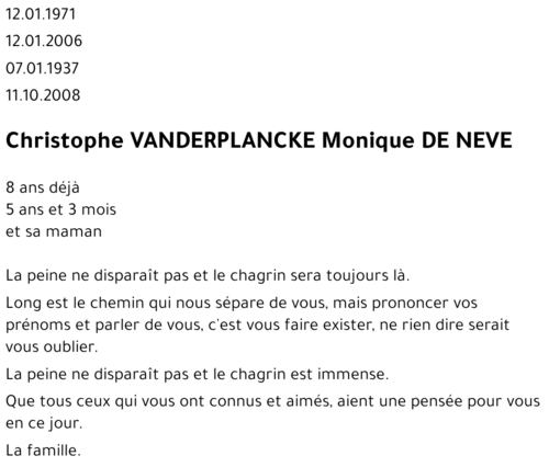 Christophe VANDERPLANCKE Monique DE NEVE