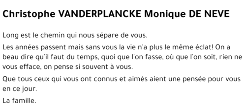 Christophe VANDERPLANCKE Monique DE NEVE