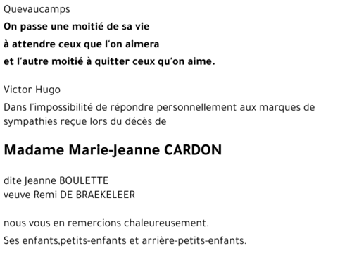 Marie-Jeanne CARDON (dit Jeanne Boulette