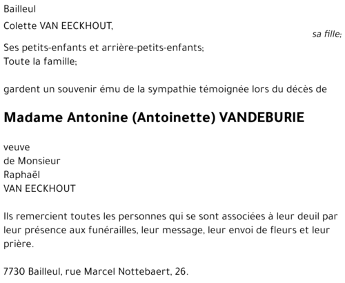 Antonine (Antoinette) VANDEBURIE