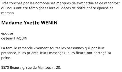 Yvette WENIN