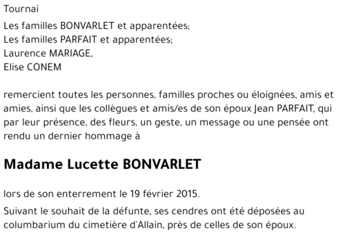 Lucette BONVARLET