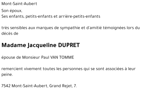 Jacqueline DUPRET