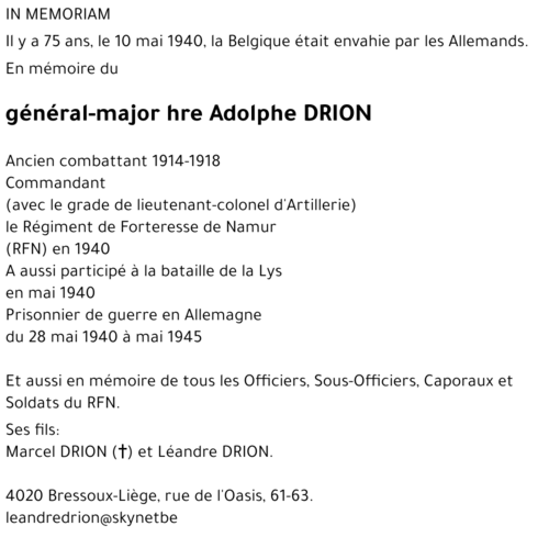 général-major hre Adolphe DRION