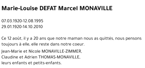 Marie-Louise DEFAT Marcel MONAVILLE