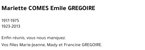 Mariette COMES Emile GREGOIRE