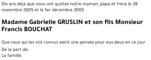 Gabrielle GRUSLIN Monsieur Francis BOUCHAT