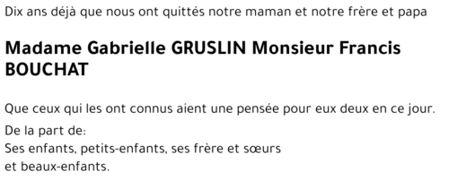 Gabrielle GRUSLIN Monsieur Francis BOUCHAT