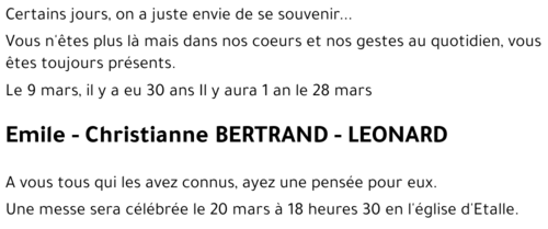 Emile - Christianne BERTRAND - LEONARD