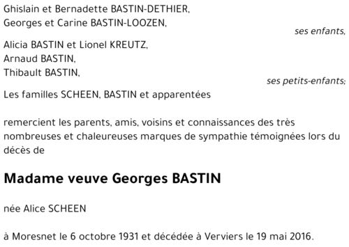 veuve Georges BASTIN