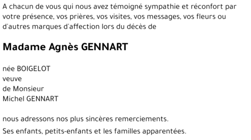 Agnès GENNART née BOIGELOT 