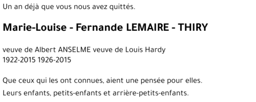 Marie-Louise - Fernande LEMAIRE - THIRY