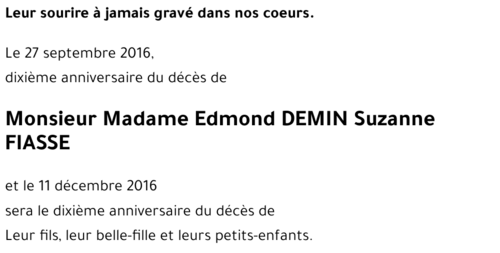 Edmond DEMIN Suzanne FIASSE