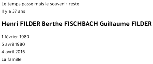 Henri - Berthe - Guillaume FILDER - FISCHBACH - FILDER