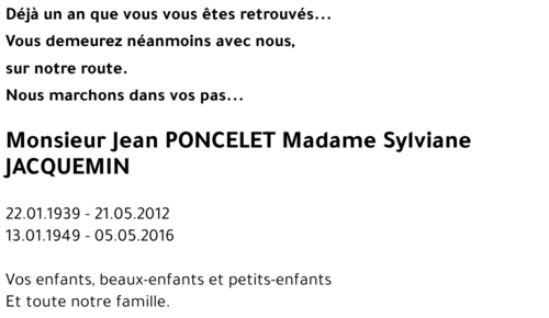 Jean PONCELET Madame Sylviane JACQUEMIN