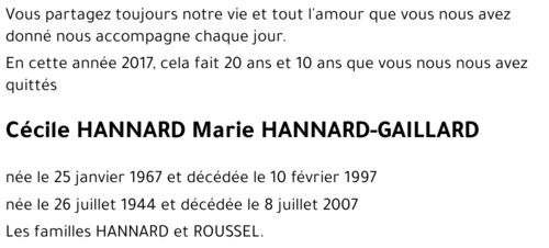 Cécile - Marie HANNARD - HANNARD-GAILLARD