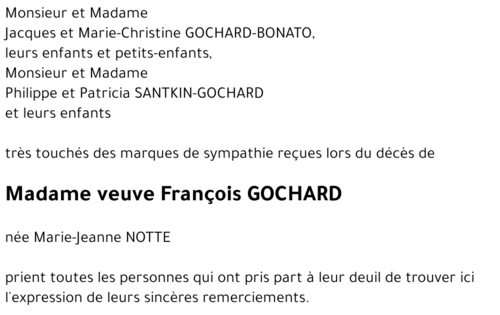 veuve  François GOCHARD