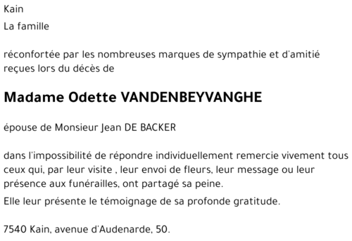 odette VANDENBEYVANGHE