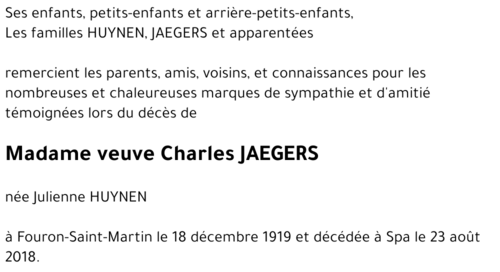 veuve Charles JAEGERS