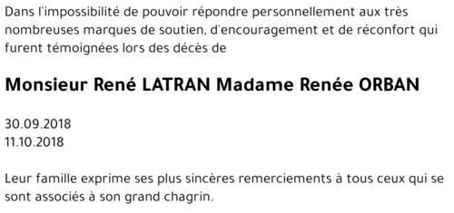 René LATRAN Madame Renée ORBAN