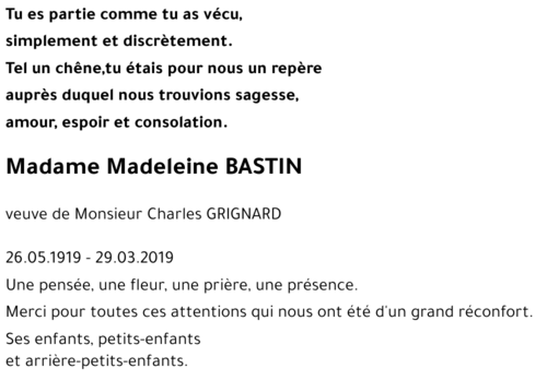 Madeleine BASTIN