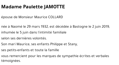 Paulette JAMOTTE